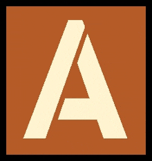 a stenciled letter a is against a brown background