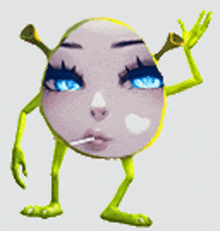 a shrek character with a girl 's face and blue eyes