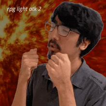 a man with glasses and a beard has the words rpg light atk 2 written above him