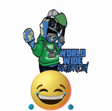 a cartoon of a man holding a microphone next to a smiley face with tears coming out of its eyes