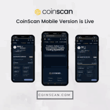 coinscan mobile version is live with three phones on display