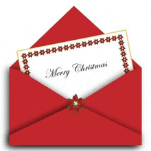 a red envelope with a merry christmas card inside .