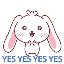 a cartoon rabbit says yes yes yes