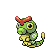 a pixel art drawing of a green worm with a red headband on its head .