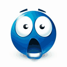 a blue smiley face with a surprised look on his face and a mouth open .