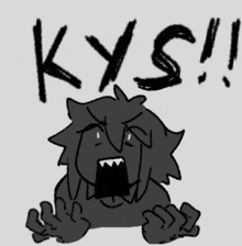 a black and white drawing of a person with the word kys written on it