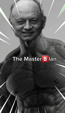 a black and white photo of a man with the words " the master b lan " above him