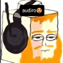 a cartoon of a bearded man wearing headphones and a box .