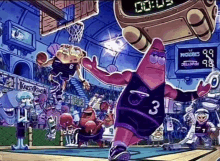 a cartoon of patrick star playing basketball in a game