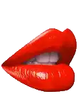 a close up of a woman 's mouth with red lipstick and white teeth on a white background .