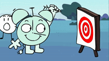 a cartoon drawing of a target with a red circle in the center