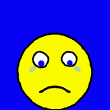 a yellow smiley face with tears coming out of it 's eyes on a blue background