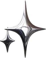 a silver and black star shaped object is against a white background
