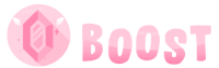 the word boost is displayed in pink on a white background