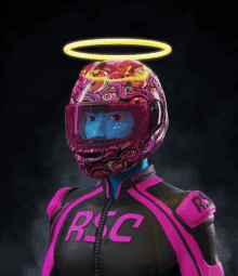 a person wearing a helmet that says rsc on the front