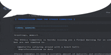 a message from the ethics committee says formal warning