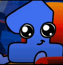 a cartoon drawing of a blue squid with big eyes