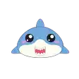 a cartoon shark is smiling and looking at the camera .