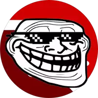 a troll face wearing sunglasses and a red circle around it