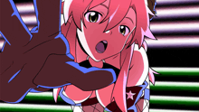 a cartoon of a girl with pink hair and a star on her shirt