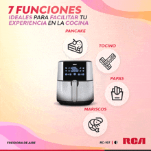 an advertisement for a rca air fryer with 7 functions