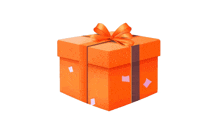 an orange gift box with a bow on top