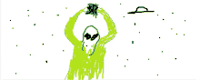 a drawing of a green alien with a dollar sign on its head