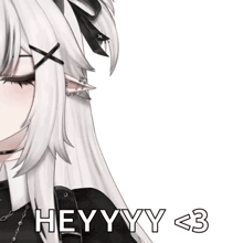 a picture of a girl with white hair and yellow eyes says heyyyyy < 3