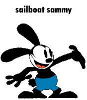 a black and white cartoon character with the name sailboat sammy