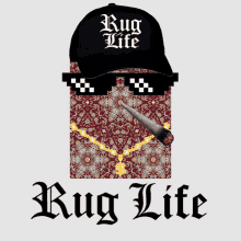 a rug lite logo with a hat and sunglasses