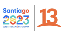 a colorful logo for santiago 2023 with the number 13