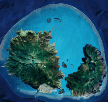 an aerial view of a large island in the middle of a body of water