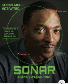 a poster for sonar shows a man with a radar on his face