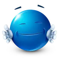 a blue smiley face with white hands behind it