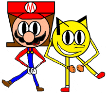 a cartoon drawing of mario and pac man