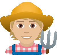 a man wearing a straw hat and overalls holds a pitchfork