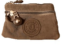 a brown journey purse with a zipper on it