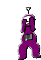 a drawing of a purple teletubbies character covering his eyes with his hands