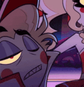 a close up of a cartoon character 's face with a very angry look on his face