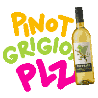 a bottle of pinot grigio is next to a sign that says pinot grigio plez