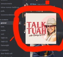 a picture of a woman in a cowboy hat with the words talk tuah on it