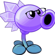 a purple cartoon character wearing glasses and a snowflake