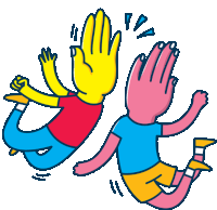 a colorful cartoon of two people giving each other a high five