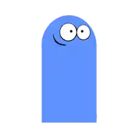 a blue cartoon character with big eyes and a smile on its face