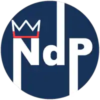 a logo for ndp with a red crown