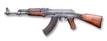 an assault rifle with a wooden handle and a wooden stock on a white background .