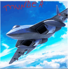 a picture of a fighter jet with thunder written in red