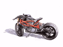 a drawing of a black and red motorcycle with the letters tsv on the bottom