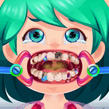 a cartoon girl with braces on her teeth and a crying face