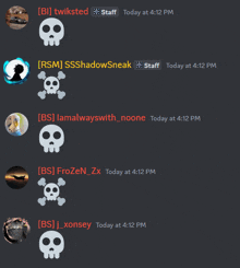 a screenshot of a discord chat with skulls and crossbones on it